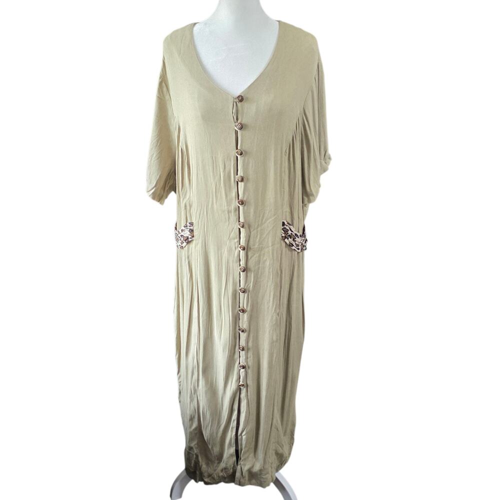 Vintage Dawn Joy II Button Front Dress Braided Belt Linen Look Lagomorph XL